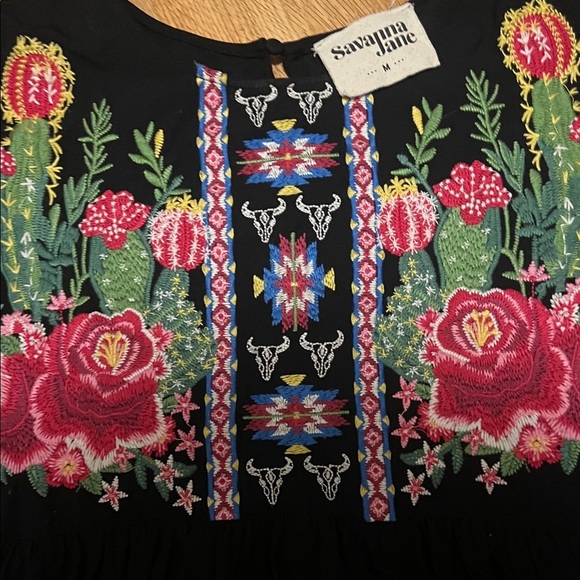 Savanna Jane Black Blouse with Floral Embroidery medium super soft - Picture 3 of 5